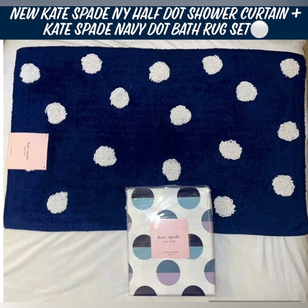 🎉HP🎉New Kate Spade Dot Shower Curtain + Kate Spade Navy Dot Bath Rug Set⚪️ - Picture 8 of 8